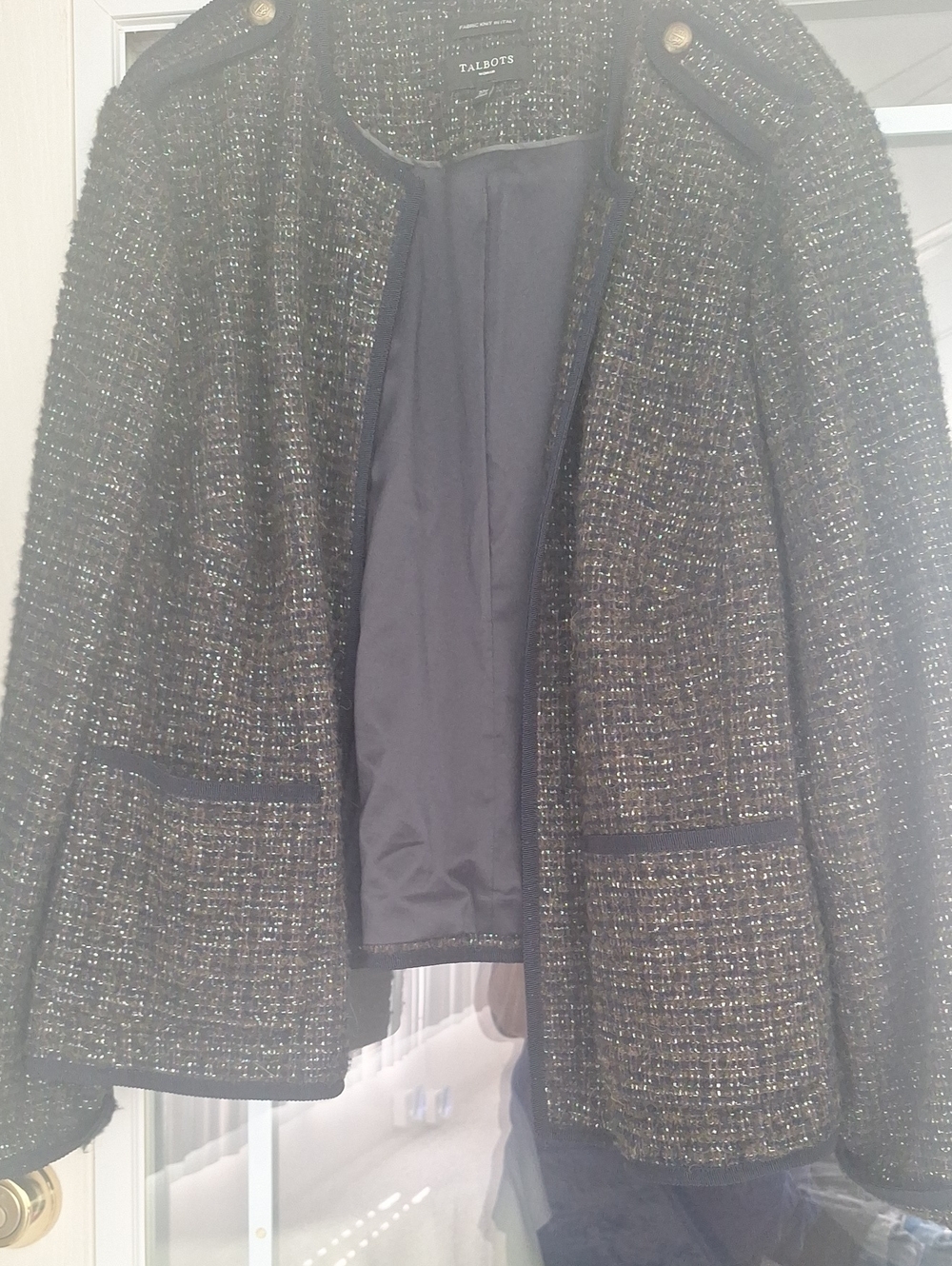 Talbots Navy Tweed Open-Front Jacket